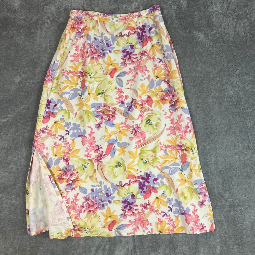 Vintage Napa Valley Midi Skirt Womens 12 Linen Blend Floral Prairie Cottagecore
